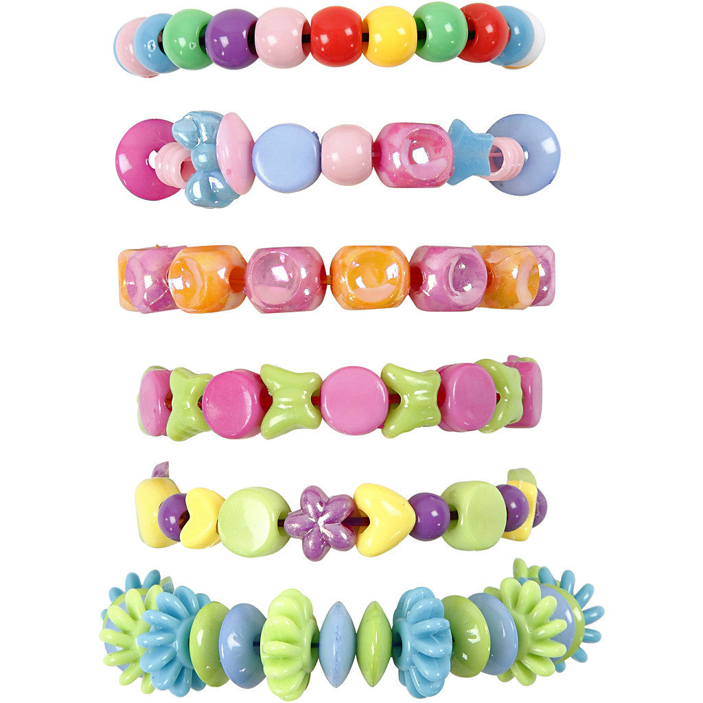 Plastic Beads and Elastic Beading Cord, size 6-20 mm, hole size 1,5-6 mm, ca. 3000 g, 1 pack [HOB-61815]