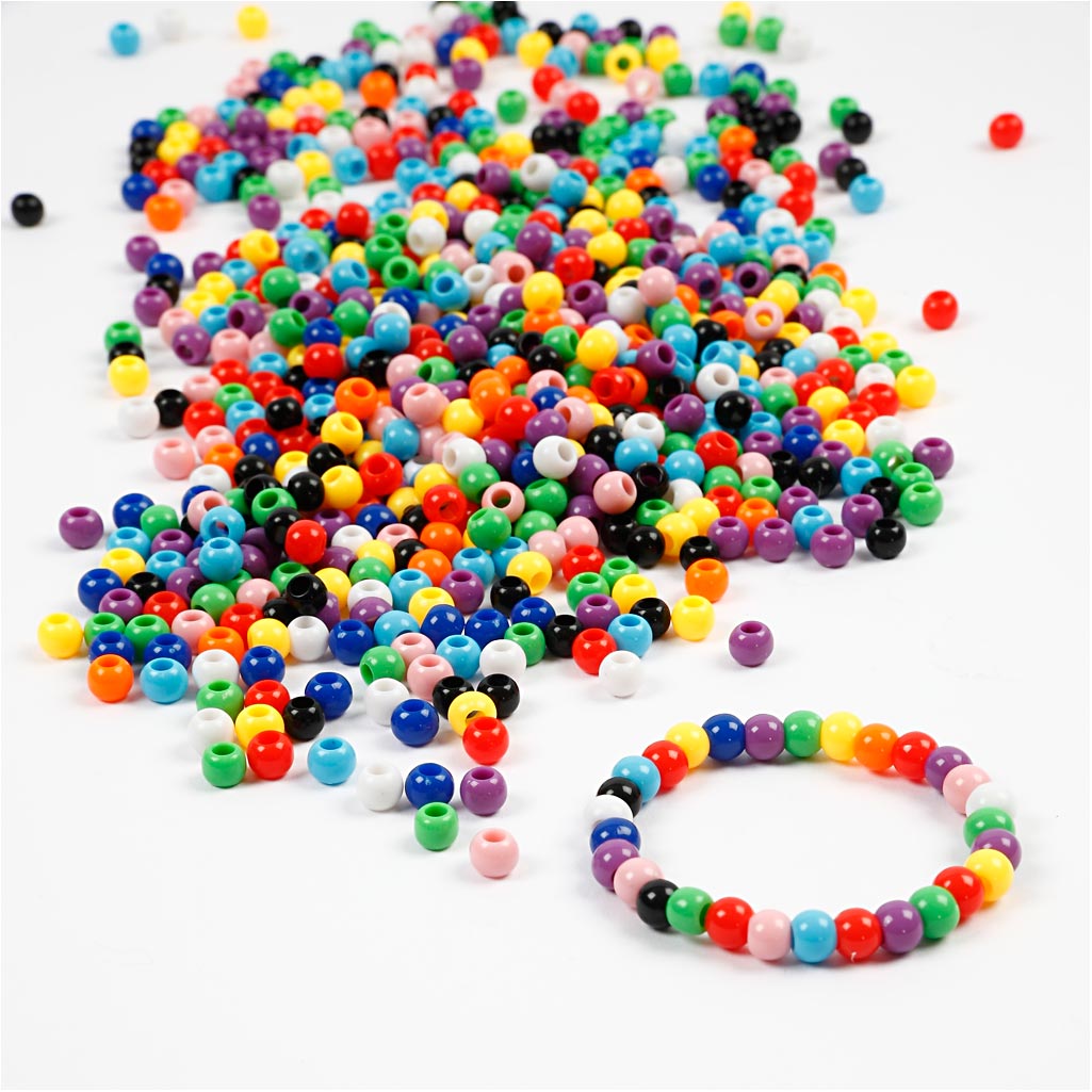Pony Beads, dia. 6 mm, hole size 3 mm, ca. 3830 pc, assorted colours, 425 g, 700 ml/ 1 tub [HOB-61831]