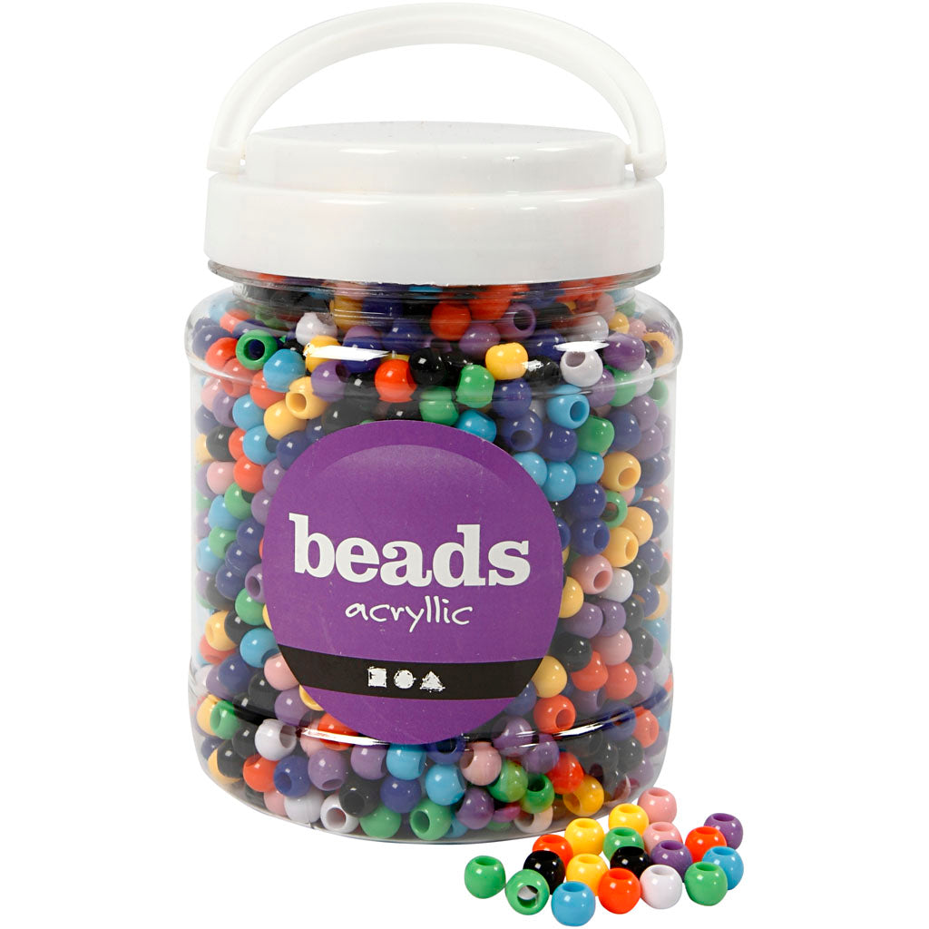 Pony Beads, dia. 8 mm, hole size 4 mm, ca. 2280 pc, assorted colours, 415 g, 700 ml/ 1 tub