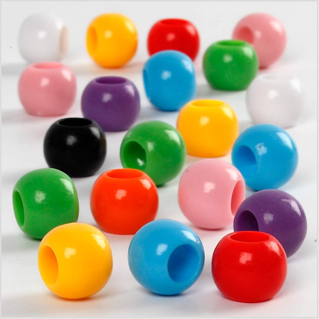 Pony Beads, dia. 10 mm, hole size 4,5 mm, ca. 1135 pc, assorted colours, 430 g, 700 ml/ 1 tub [HOB-61835]