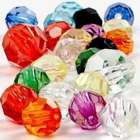 Faceted Beads, size 10-12-16 mm, hole size 1-2,5 mm, assorted colours, 75 g, 100 pc/ 1 pack [HOB-618780]