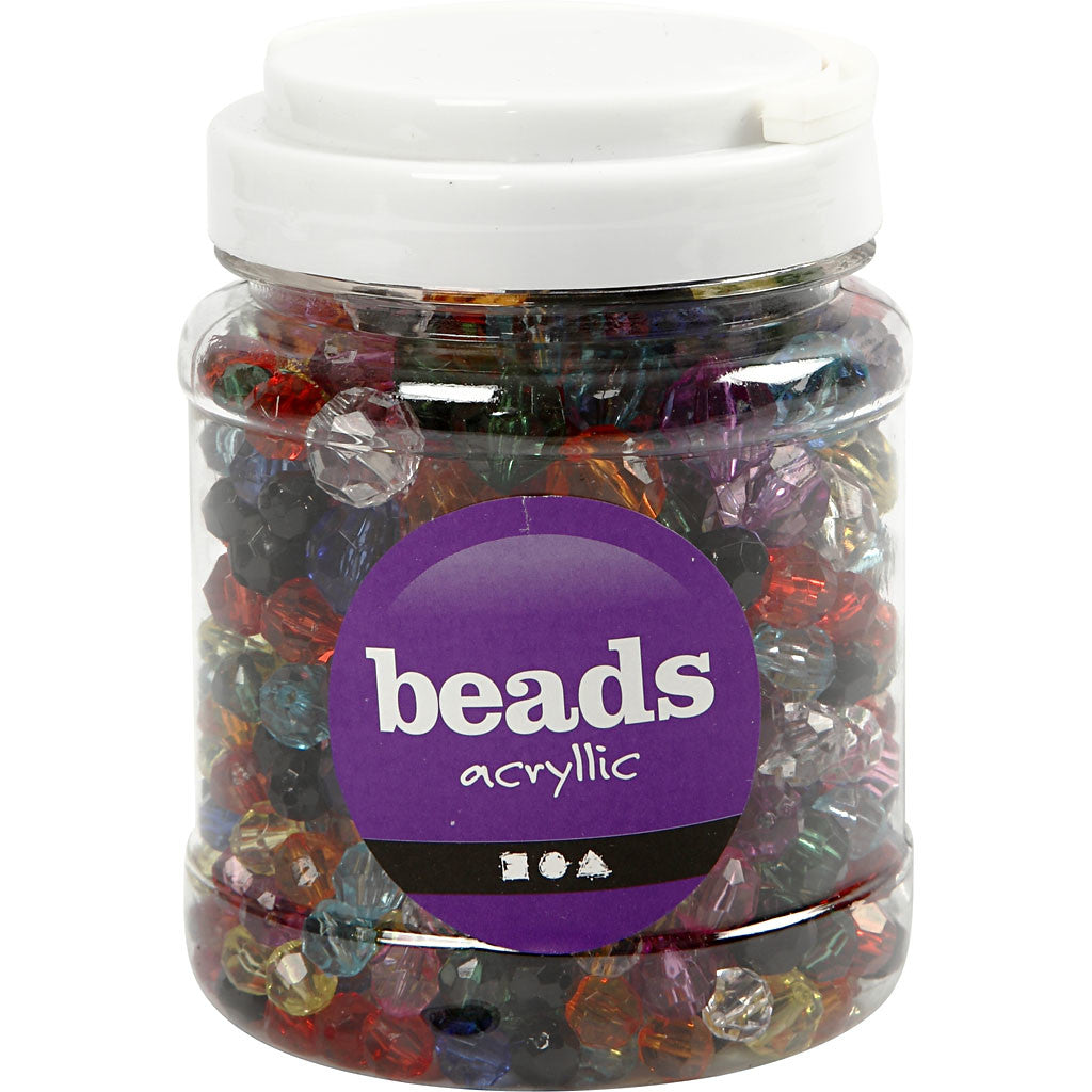 Faceted Beads, size 10-12-16 mm, hole size 1-2,5 mm, ca. 440 asstd., assorted colours, 500 g, 700 ml/ 1 tub [HOB-61878]