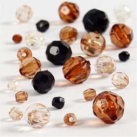 Facet Beads, size 4-12 mm, hole size 1-2,5 mm, ca. 170 pc, golden, 50 g/ 1 pack [HOB-618801]