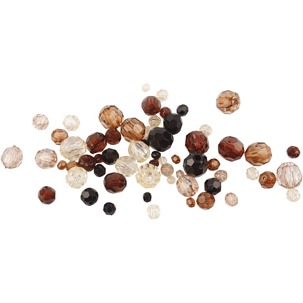 Facet Beads, size 4-12 mm, hole size 1-2,5 mm, ca. 170 pc, golden, 50 g/ 1 pack [HOB-618801]