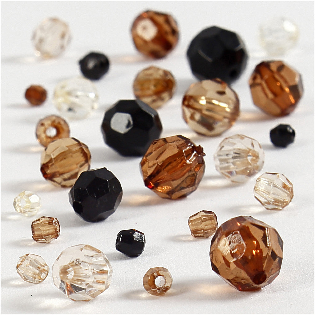 Facet Beads, size 4-12 mm, hole size 1-2,5 mm, ca. 170 pc, golden, 50 g/ 1 pack [HOB-618801]