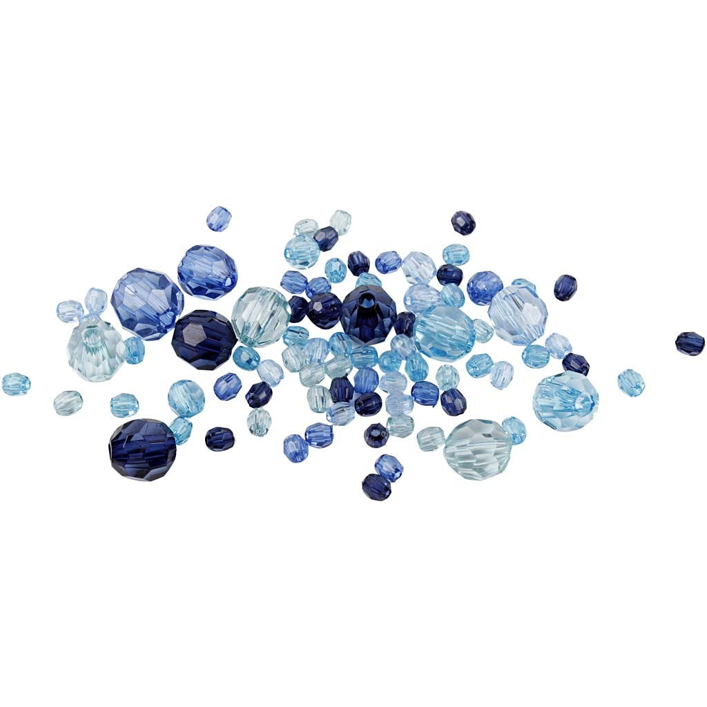 Facet Beads, size 4-12 mm, hole size 1-2,5 mm, ca. 170 pc, blue harmony, 45 g/ 1 pack [HOB-618821]