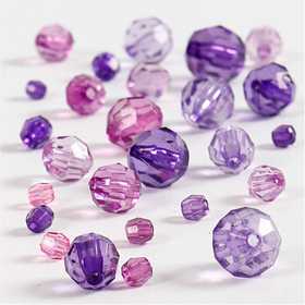 Facet Beads, size 4-12 mm, hole size 1-2,5 mm, ca. 170 pc, purple, 45 g/ 1 pack [HOB-618831]