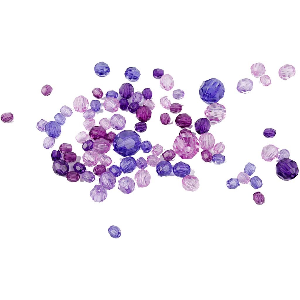 Facet Beads, size 4-12 mm, hole size 1-2,5 mm, ca. 170 pc, purple, 45 g/ 1 pack [HOB-618831]