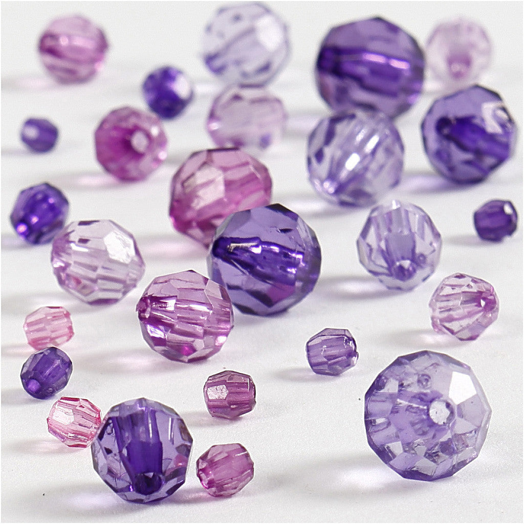 Facet Beads, size 4-12 mm, hole size 1-2,5 mm, ca. 860 pc, purple, 250 g/ 1 pack [HOB-61883]