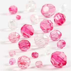 Faceted Bead Mix, size 4-12 mm, hole size 1-2,5 mm, pink, 45g/ 1 pack [HOB-618841]