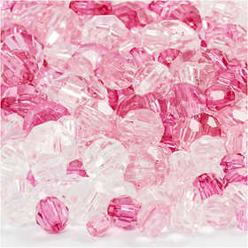 Facet Beads, size 4-12 mm, hole size 1-2,5 mm, ca. 860 pc, pink (081), 250 g/ 1 pack [HOB-61884]