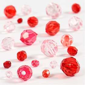 Facet Beads, size 4-12 mm, hole size 1-2,5 mm, ca. 170 pc, red harmony, 45 g/ 1 pack [HOB-618851]