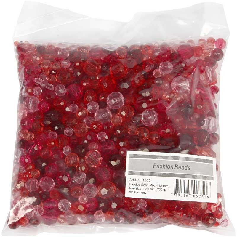 Facet Beads, size 4-12 mm, hole size 1-2,5 mm, ca. 860 pc, red harmony, 250 g/ 1 pack [HOB-61885]
