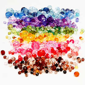 Facet Beads, dia. 4-12 mm, hole size 1-2,5 mm, assorted colours, 7x250 g/ 1 pack [HOB-61888]