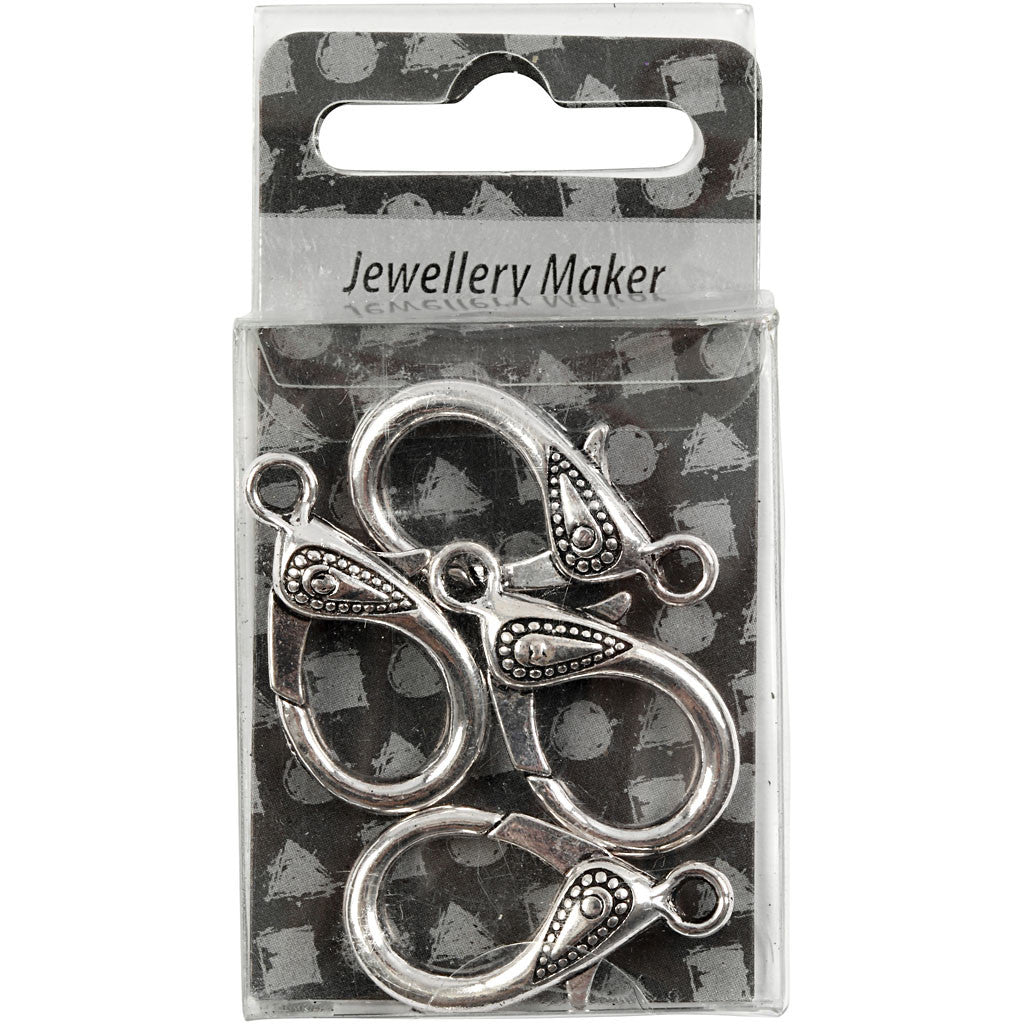 Lobster Claw Clasps, L: 30 mm, hole size 3 mm, antique silver, 4 pc/ 1 pack [HOB-63252]