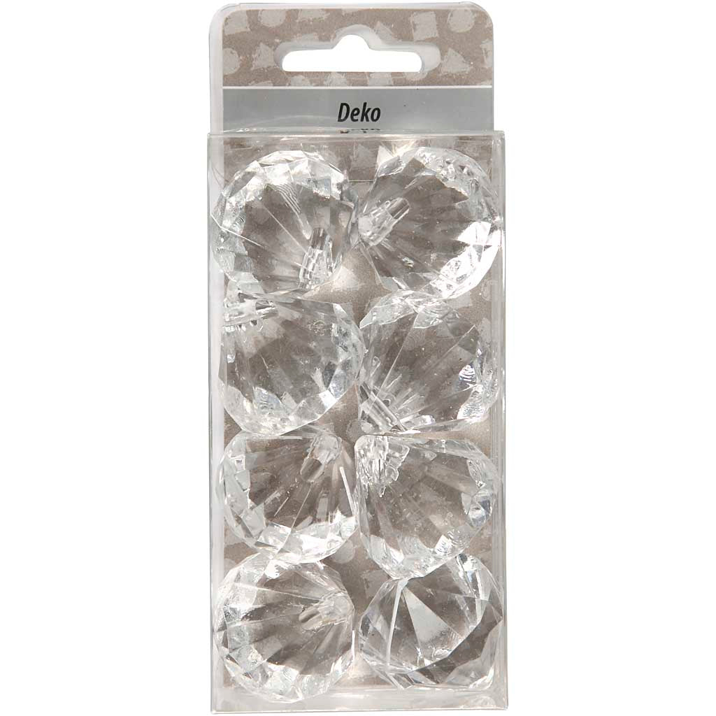 Acylic Beads, size 27x30 mm, hole size 2,5 mm, gloss transparent, 8 pc/ 1 pack [HOB-636850]