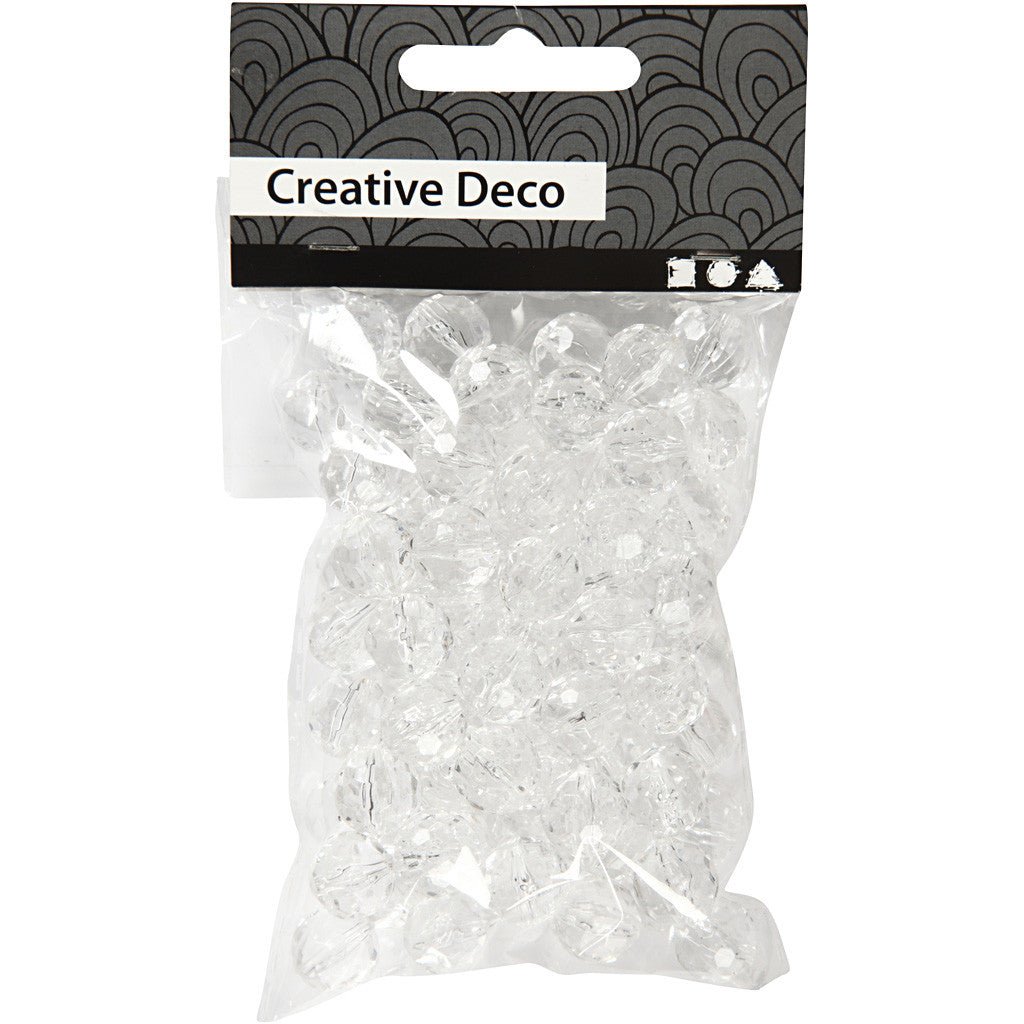 Acylic Beads, size 12 mm, hole size 1,2 mm, gloss transparent, 77 pc/ 1 pack [HOB-636890]