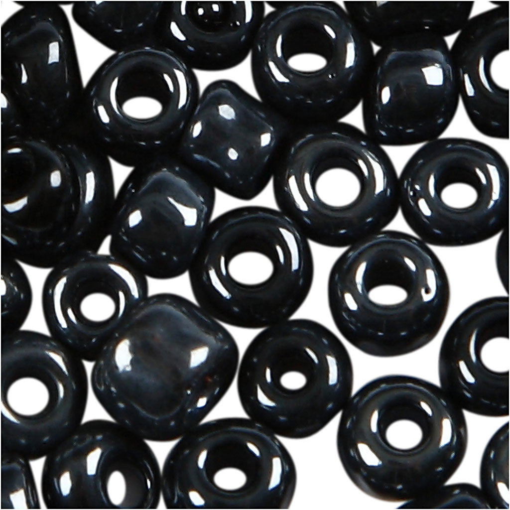 Rocaille Seed Beads, metallic black, D 3 mm, size 8/0 , hole size 0,6-1,0 mm, 500 g/ 1 pack [HOB-682282]
