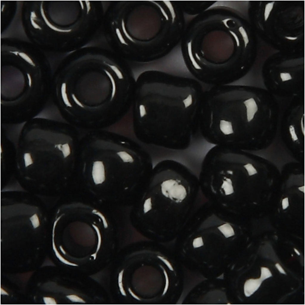 Rocaille Seed Beads, dia. 3 mm, size 8/0, hole size 0,6-1,0 mm, black, 25 g/ 1 pack [HOB-682341]