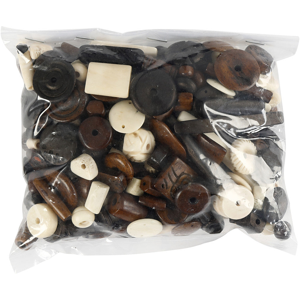 Bone Bead Mix, size 5-30 mm, hole size 1-2 mm, 300 g/ 1 pack [HOB-68421]