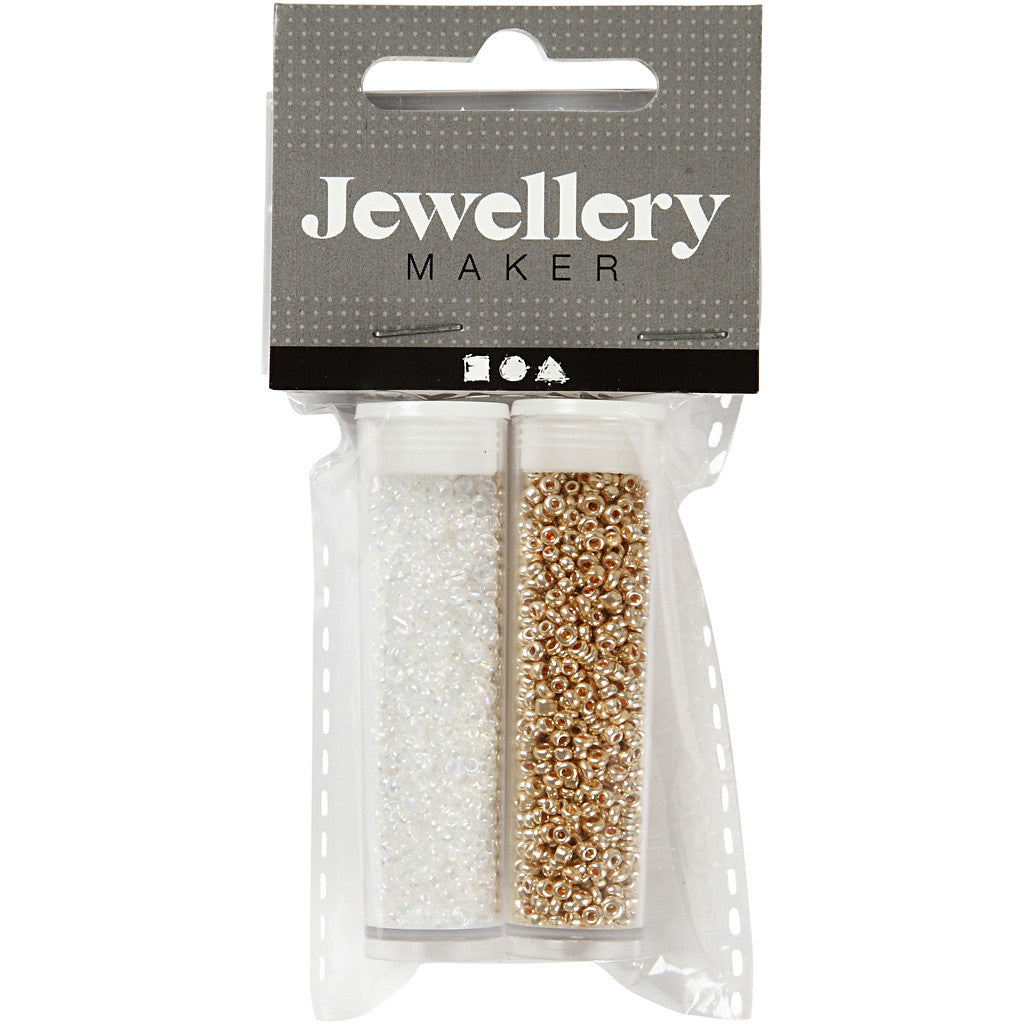 Rocaille Seed Beads, dia. 1,7 mm, size 15/0, hole size 0,5-0,8 mm, white, 2x7 g/ 1 pack [HOB-68683]