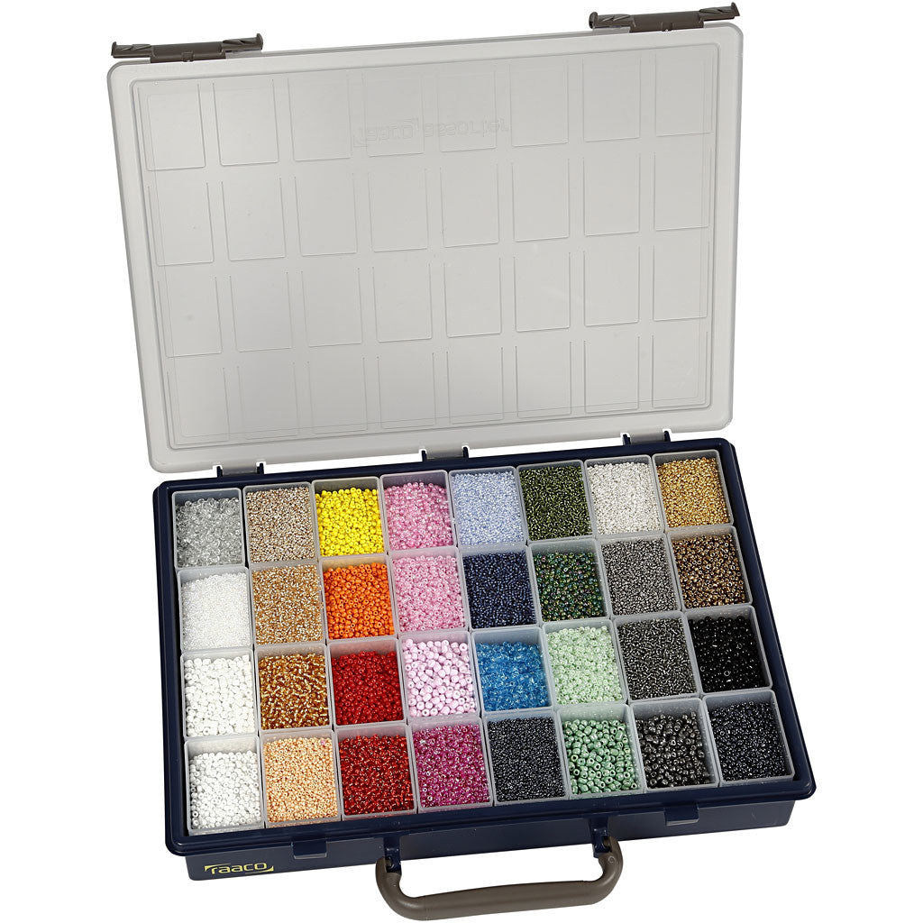 Rocaille Seed Beads, dia. 1,7+3+4 mm, size 6/0+8/0+12/0, hole size 0,5-1,2 mm, Colour may vary , 32x100 g/ 1 pack [HOB-68821]