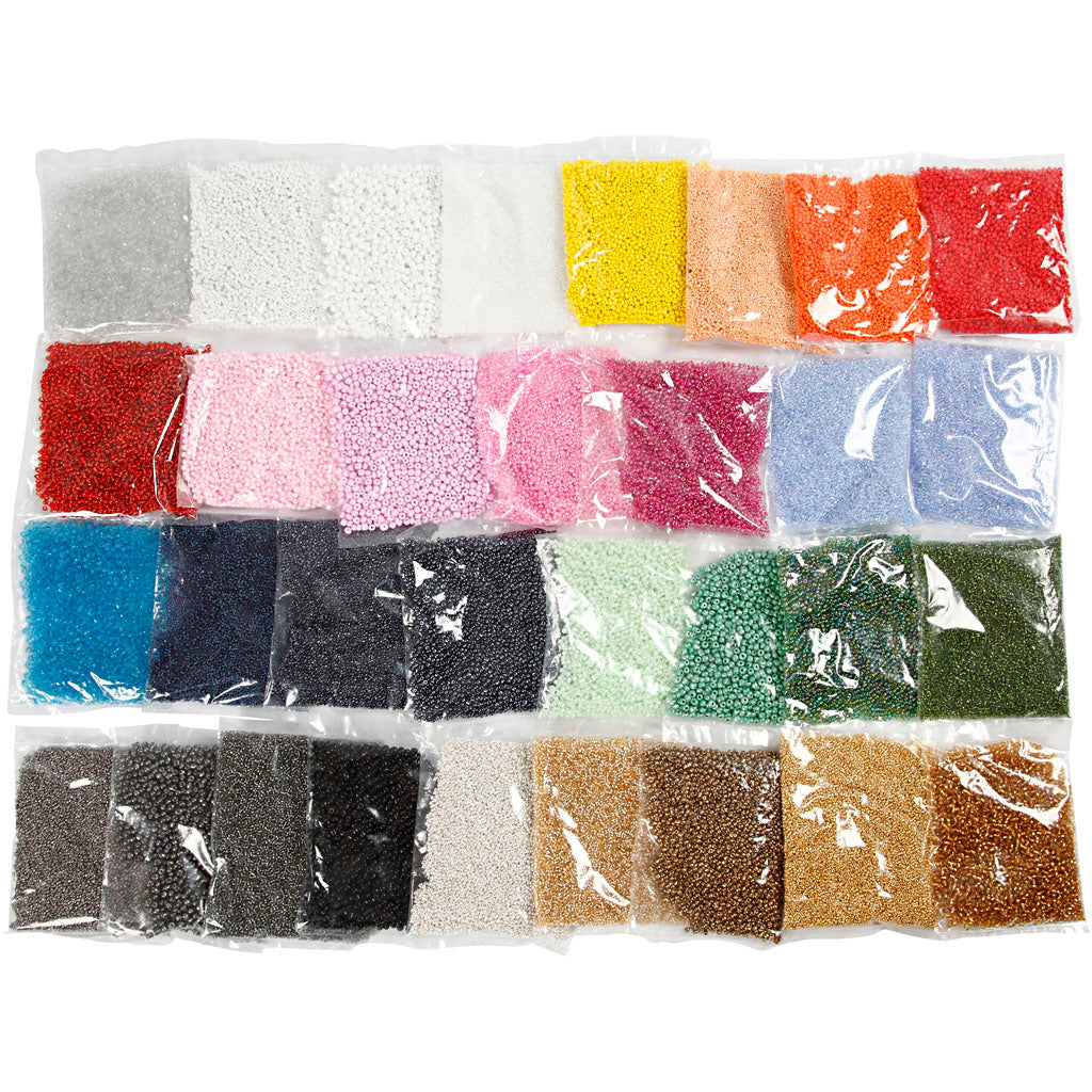 Rocaille Seed Beads, dia. 1,7+3+4 mm, size 6/0+8/0+12/0, hole size 0,5-1,2 mm, Colour may vary , 32x100 g/ 1 pack [HOB-68821]