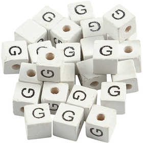 Letter Bead, G, size 8x8 mm, hole size 3 mm, white, 25 pc/ 1 pack [HOB-68957]