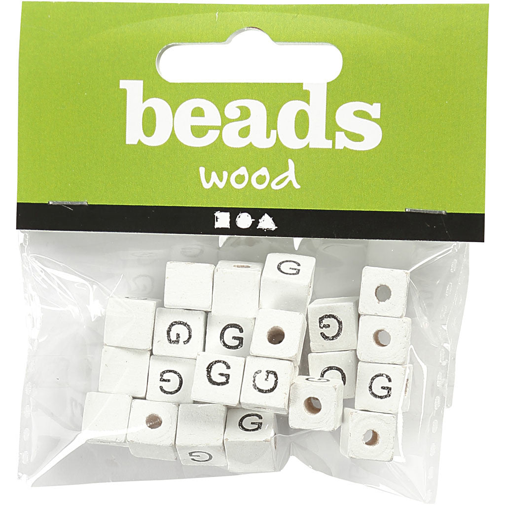 Letter Bead, G, size 8x8 mm, hole size 3 mm, white, 25 pc/ 1 pack [HOB-68957]