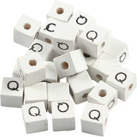 Letter Bead, Q, size 8x8 mm, hole size 3 mm, white, 25 pc/ 1 pack [HOB-68967]