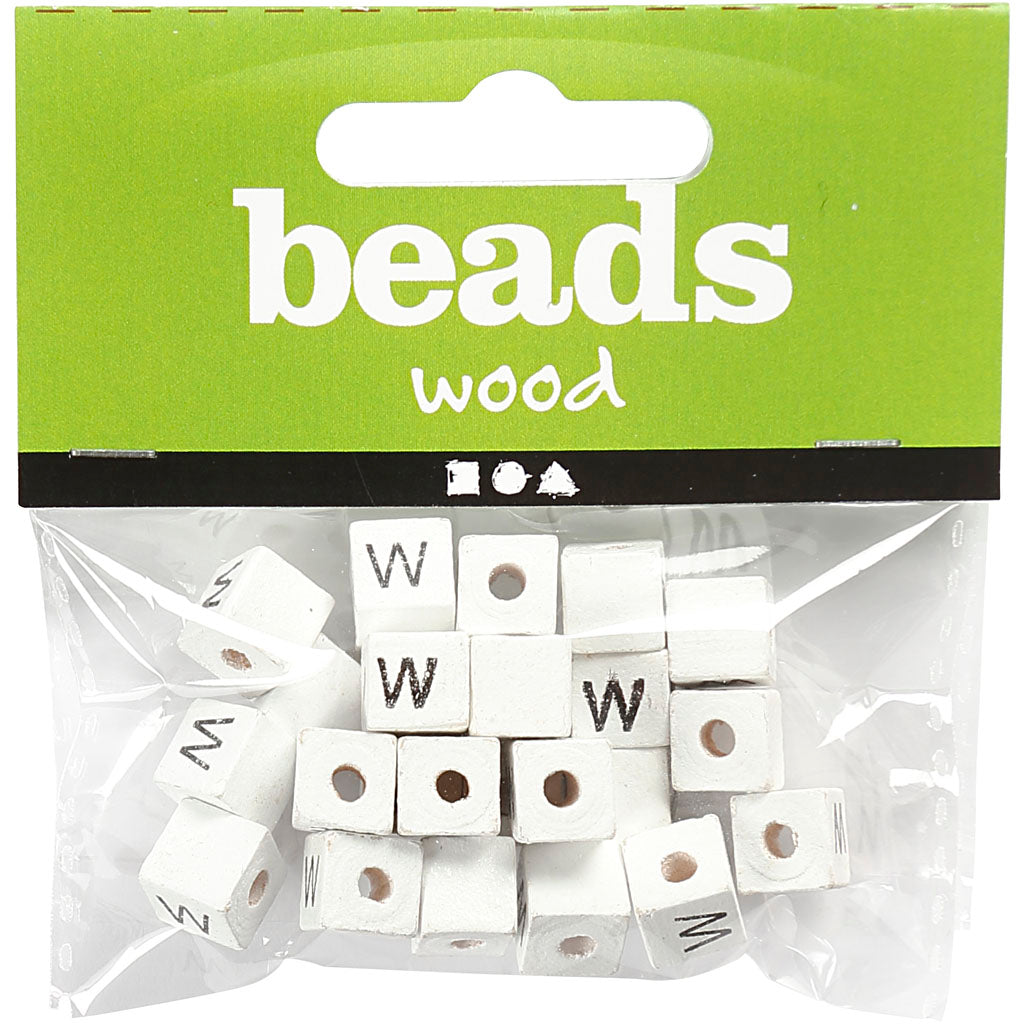 Letter Bead, W, size 8x8 mm, hole size 3 mm, white, 25 pc/ 1 pack [HOB-68973]