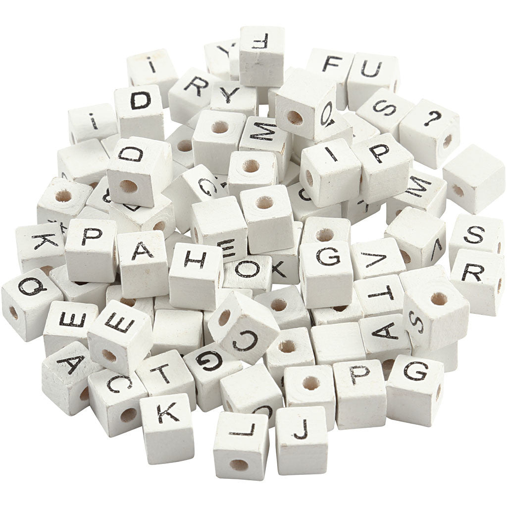 Letter Bead, A-Z, &, #, ?, size 8x8 mm, hole size 3 mm, white, 750 asstd./ 1 pack [HOB-68982]