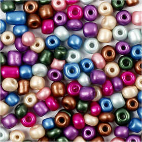 Rocaille Seed Beads, dia. 5 mm, size 4/0, hole size 1,2 mm, ca. 500 pc, metallic colours, 130 g/ 1 pack [HOB-691201]