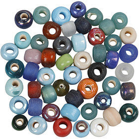 Glass Beads, dia. 9 mm, hole size 2,5-3 mm, ca. 680 pc, assorted colours, 500 g/ 1 pack [HOB-69280]