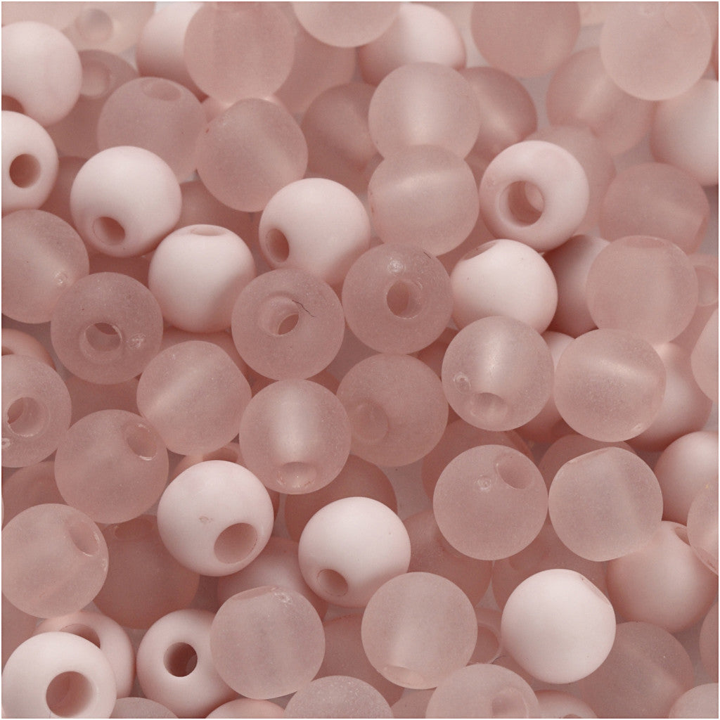 Plastic Beads, dia. 6 mm, hole size 2 mm, ca. 150 pc, rose, 40 g/ 1 pack [HOB-69591]