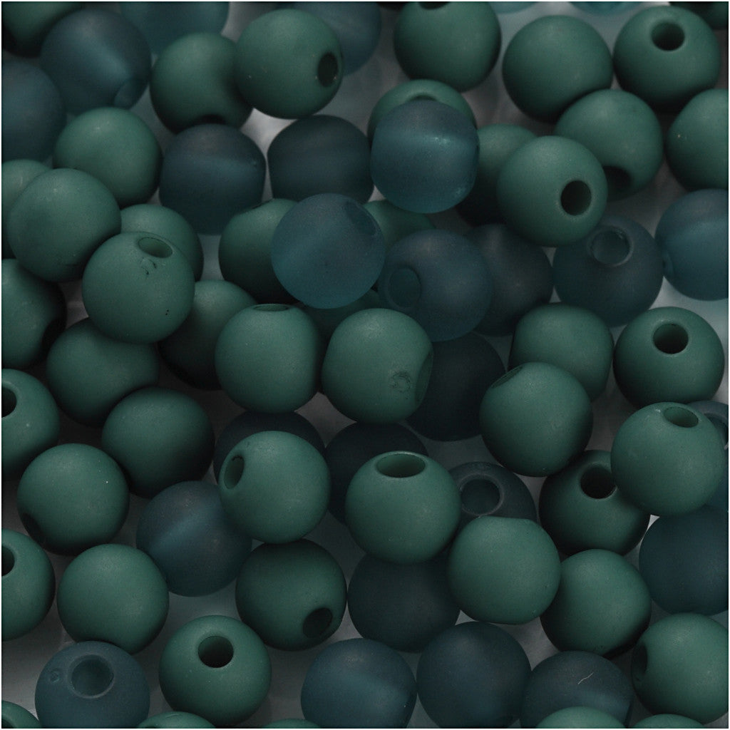 Plastic Beads, dia. 6 mm, hole size 2 mm, ca. 150 pc, bottle green, 40 g/ 1 pack [HOB-69595]