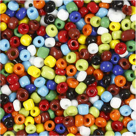 Rocaille Seed Beads, dia. 4 mm, size 6/0, hole size 0,9-1,2 mm, assorted colours, 130 g/ 1 pack [HOB-696703]