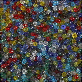 Rocaille Seed Beads, dia. 4 mm, size 6/0, hole size 0,9-1,2 mm, gloss transparent, 130 g/ 1 pack [HOB-696723]