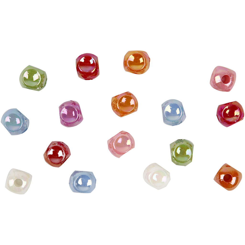 Dice Beads, size 10x10 mm, hole size 4 mm, ca. 520 pc, assorted colours, 400 g, 700 ml/ 1 tub [HOB-69701]