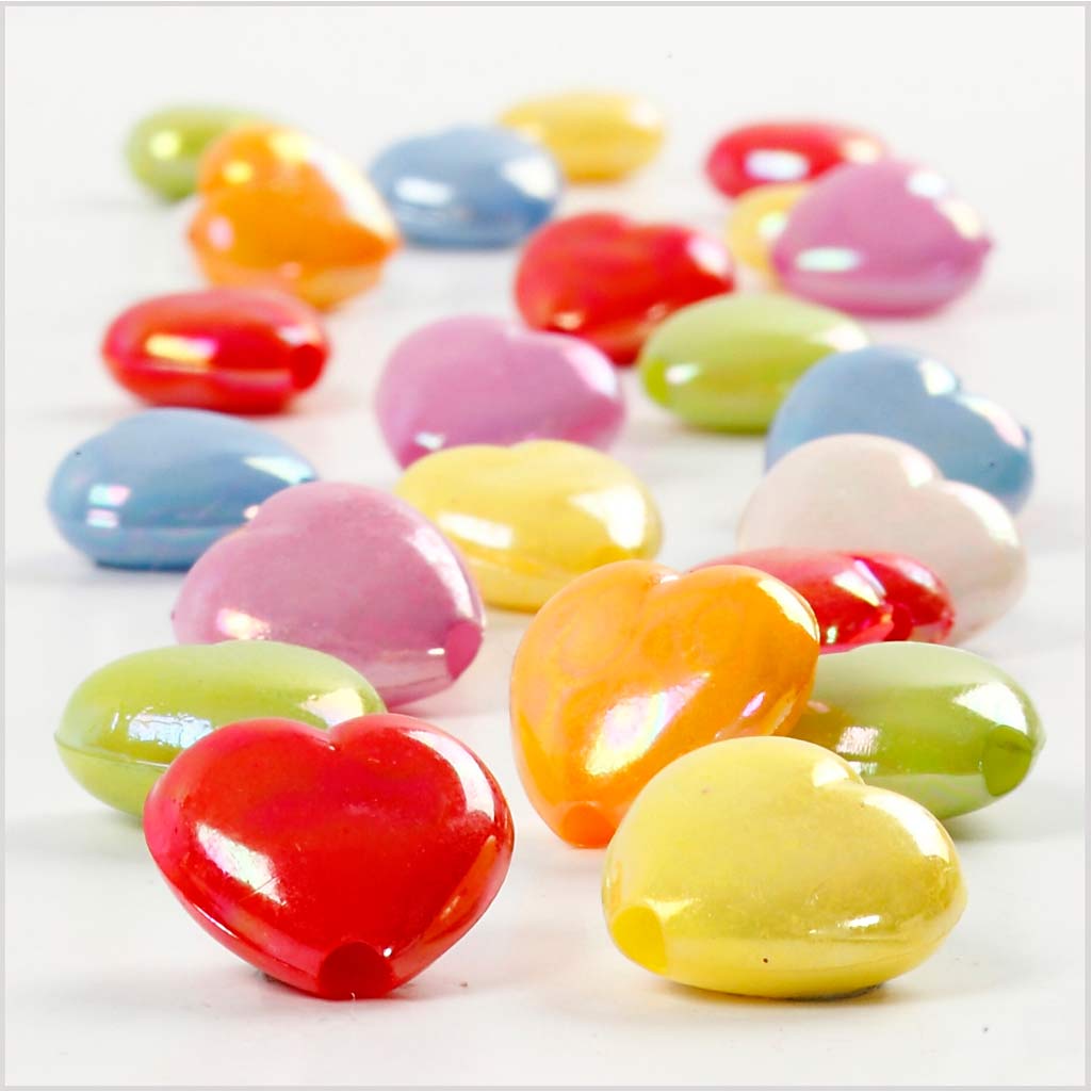 Heart Beads, size 15x15 mm, hole size 3 mm, ca. 700 pc, assorted colours, 465 g, 700 ml/ 1 tub [HOB-69702]