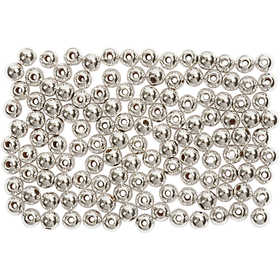 Wax Beads, dia. 3 mm, hole size 0,7 mm, silver, 150 pc/ 1 pack [HOB-698041]