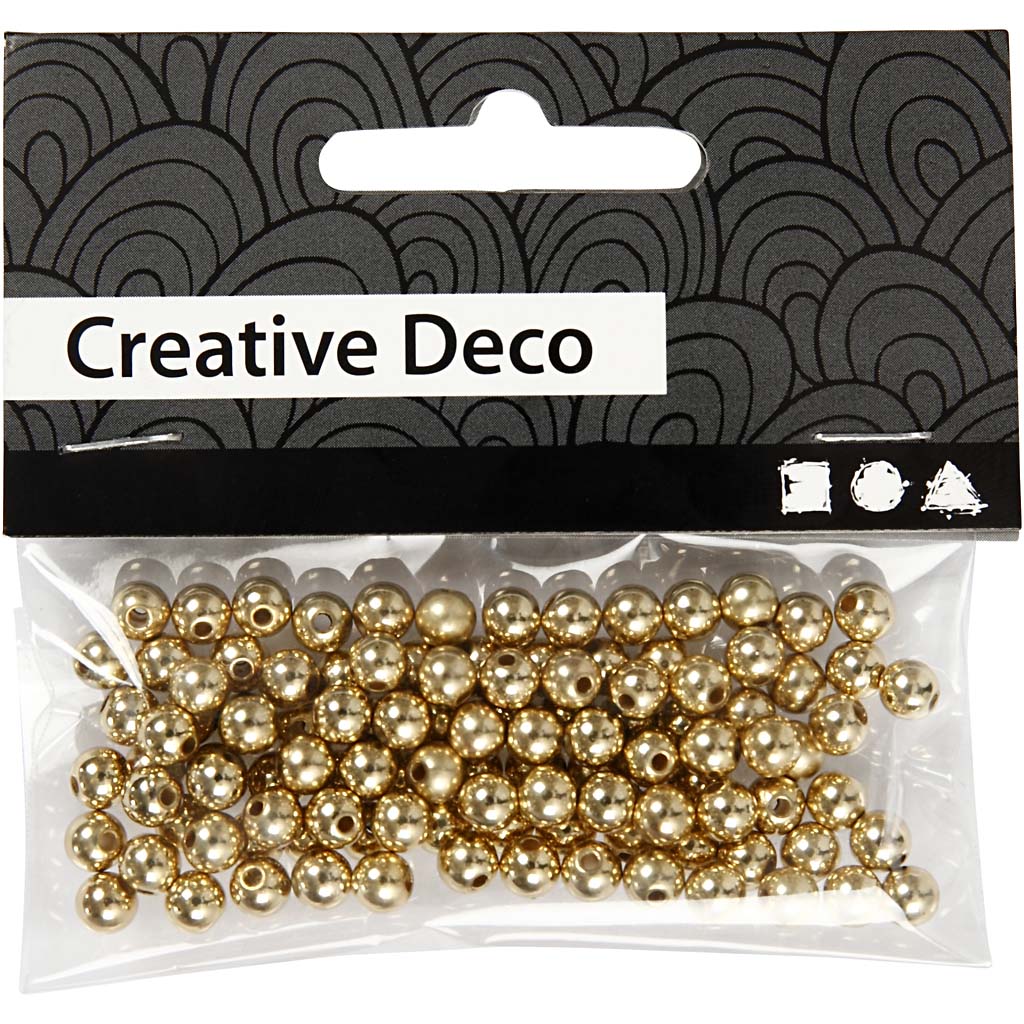 Wax Beads, dia. 5 mm, hole size 0,7 mm, gold, 100 pc/ 1 pack [HOB-698121]
