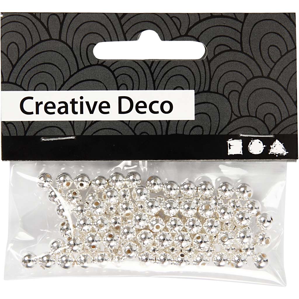 Wax Beads, dia. 5 mm, hole size 0,7 mm, silver, 100 pc/ 1 pack [HOB-698141]