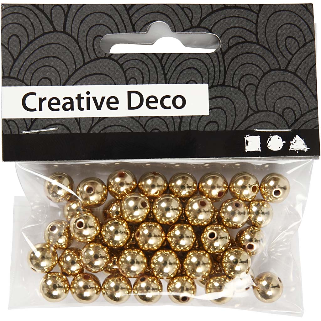 Wax Beads, dia. 8 mm, hole size 1 mm, gold, 50 pc/ 1 pack [HOB-698221]