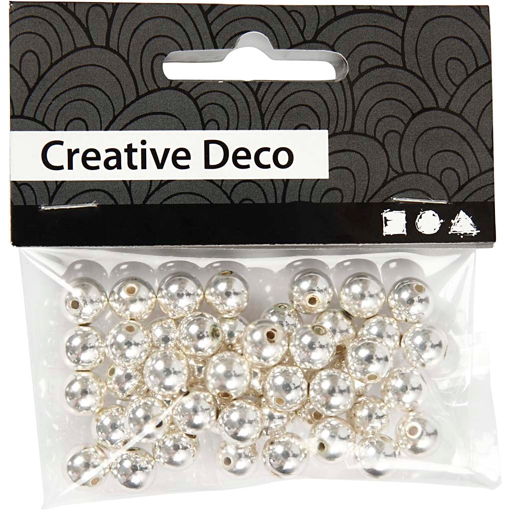 Wax Beads, dia. 8 mm, hole size 1 mm, silver, 50 pc/ 1 pack [HOB-698241]