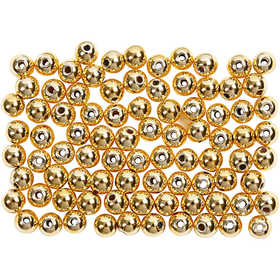 Wax Beads, dia. 4 mm, hole size 0,7 mm, gold, 150 pc/ 1 pack [HOB-698321]