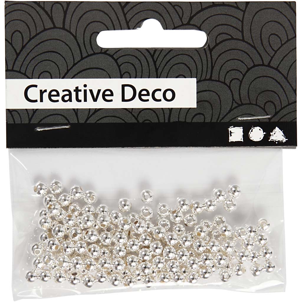 Wax Beads, dia. 4 mm, hole size 0,7 mm, silver, 150 pc/ 1 pack [HOB-698341]