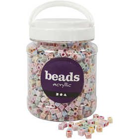 Letter Beads, size 6x6 mm, hole size 3 mm, ca. 2300 pc, 500 g, 700 ml/ 1 tub [HOB-69904]