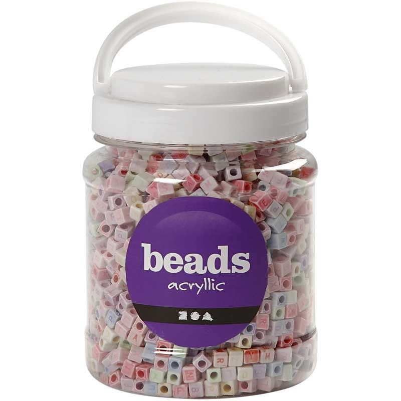 Letter Beads, size 6x6 mm, hole size 3 mm, ca. 2300 pc, 500 g, 700 ml/ 1 tub [HOB-69904]