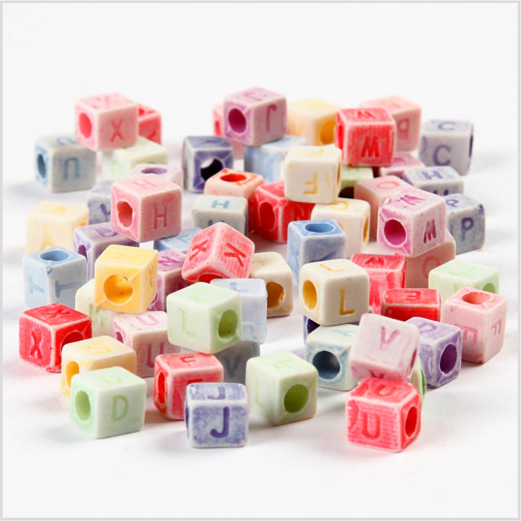 Letter Beads, size 6x6 mm, hole size 3 mm, ca. 2300 pc, 500 g, 700 ml/ 1 tub [HOB-69904]